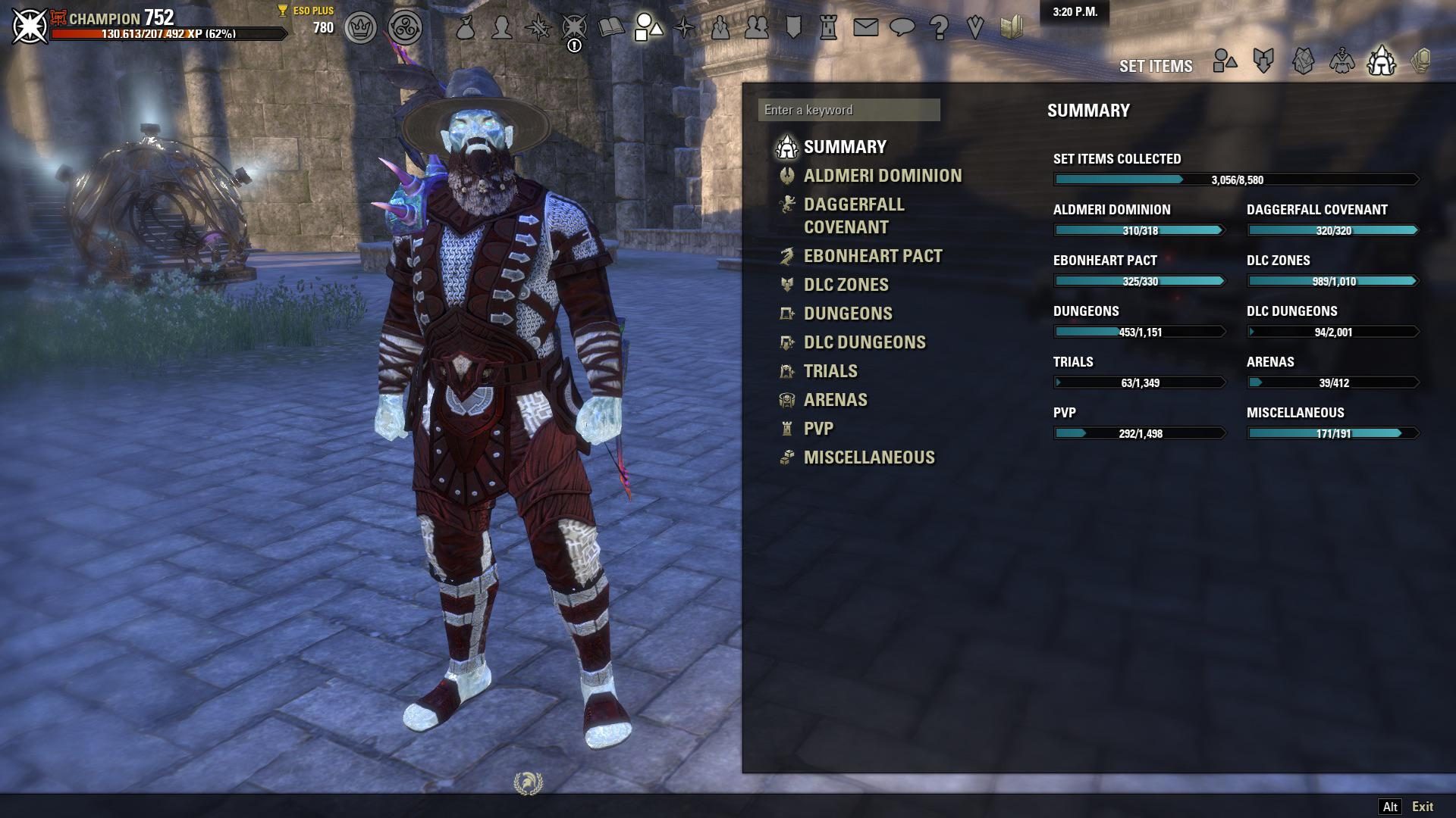 ESO Sticker Book and curated gear collection system