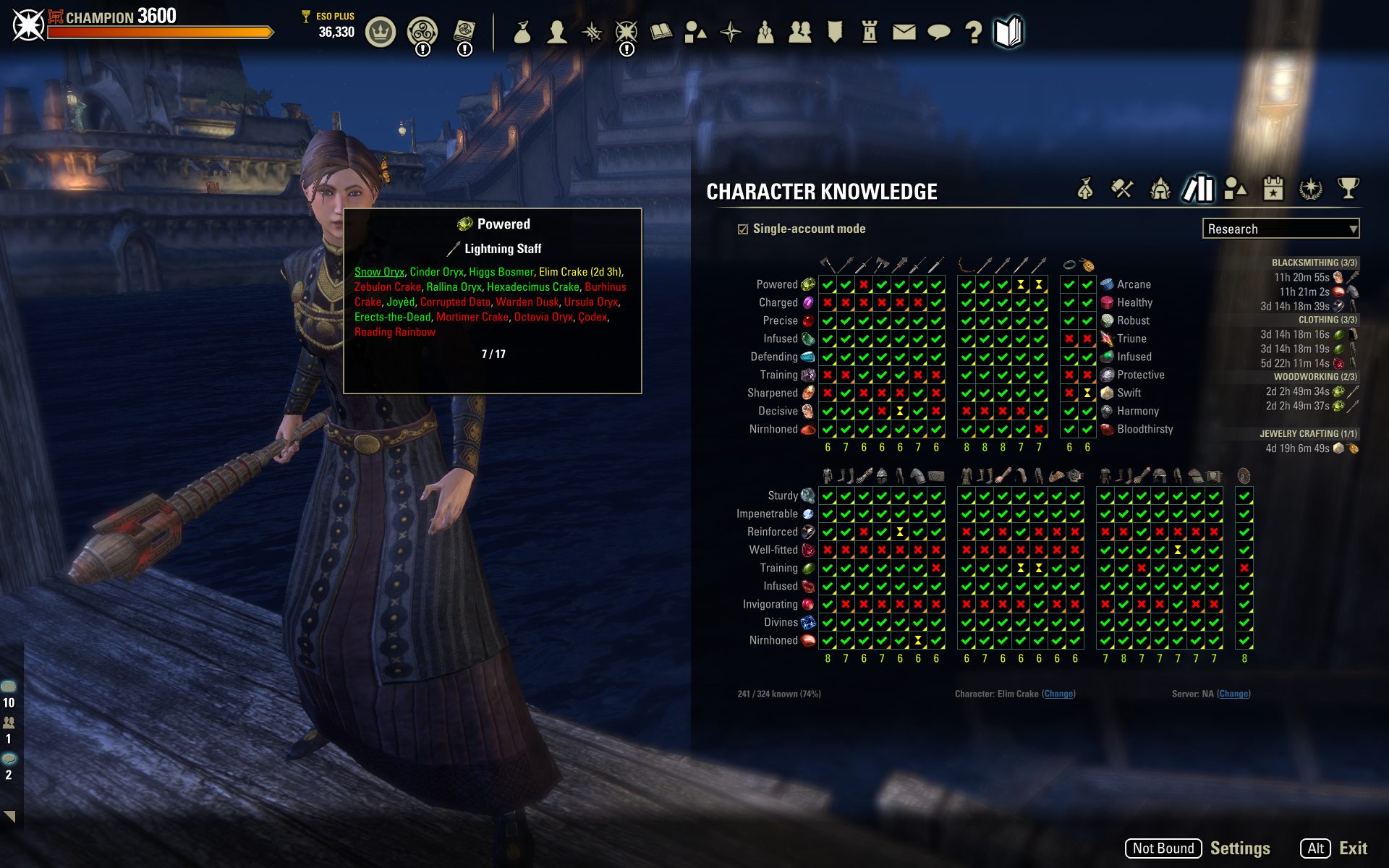 ESO character knowledge progression interface