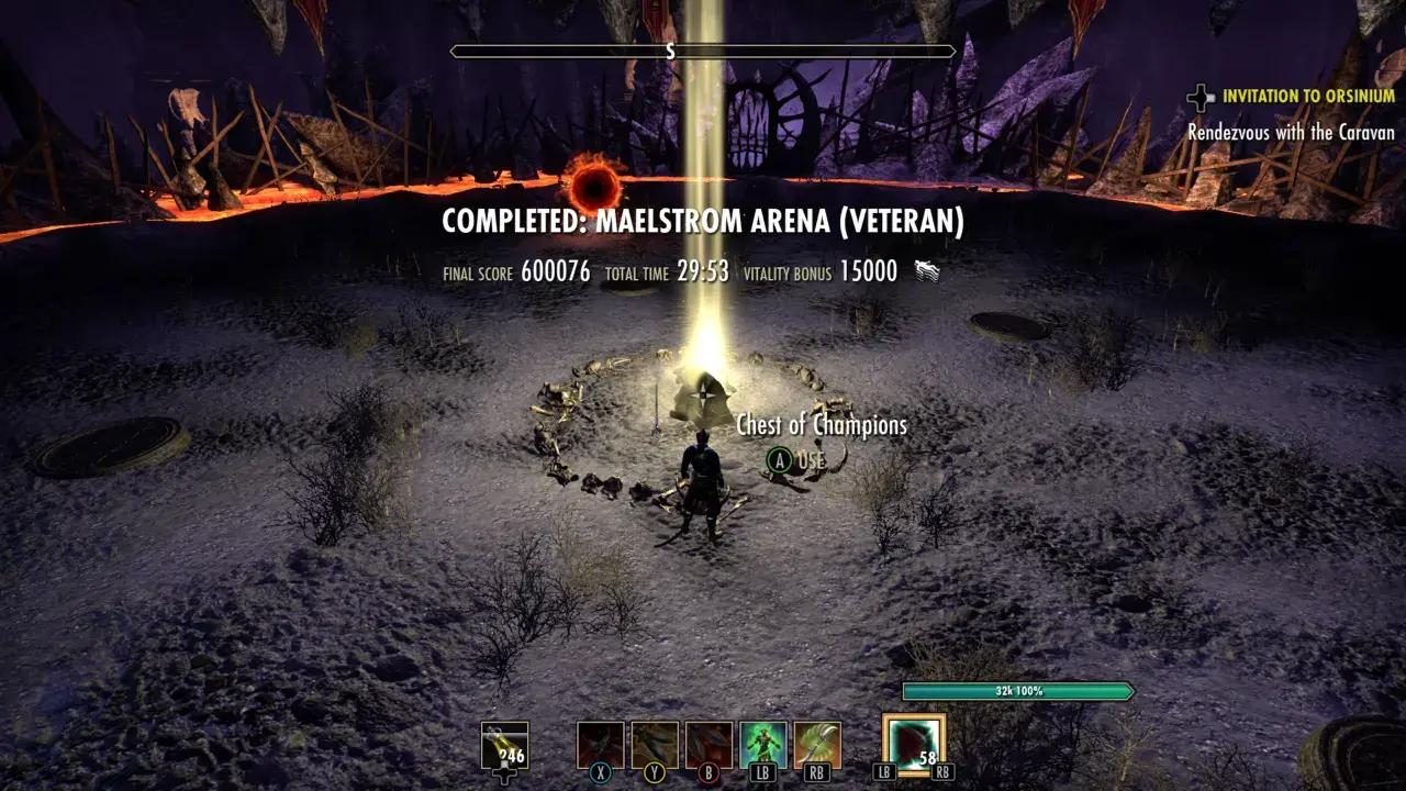 Player completing a solo arena in Elder Scrolls Online Veteran content